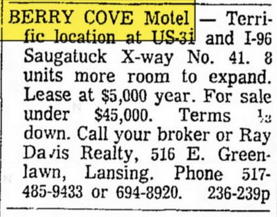 Berry Cove Motel - Apr 1976 Motel For Sale (newer photo)